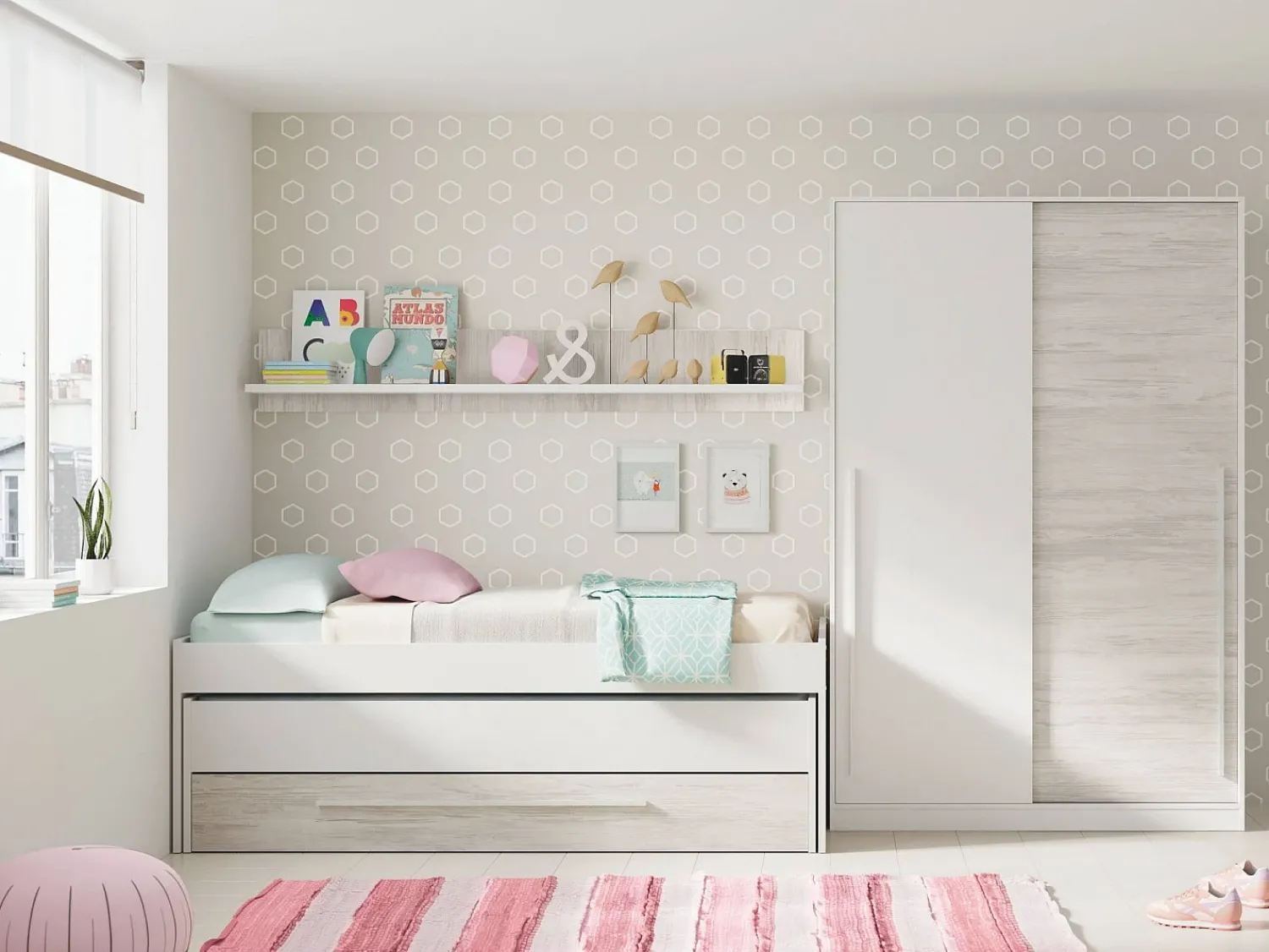 Dmora Armário Downey, Armário de quarto com 2 portas de correr, armário com barra suspensa e 3 prateleiras, 120x50h200 cm, antigo^ Móvel De Entrada