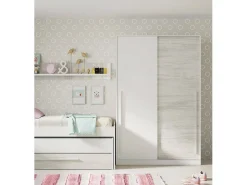 Dmora Armário Downey, Armário de quarto com 2 portas de correr, armário com barra suspensa e 3 prateleiras, 120x50h200 cm, antigo^ Móvel De Entrada