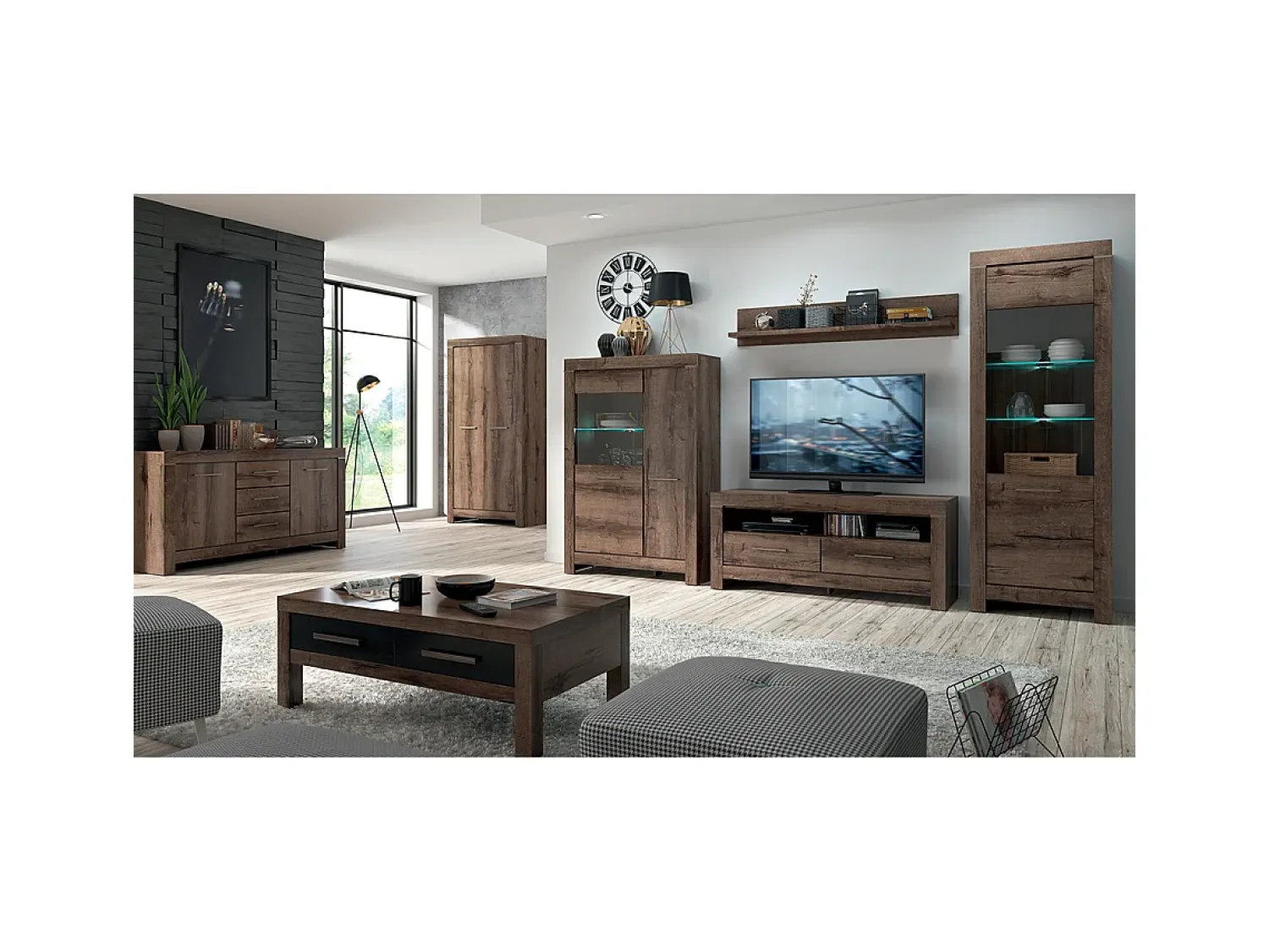 Vitrina|Petits-Meubles Armário expositor de 2 portas Adam Madeira escura Natural escuro