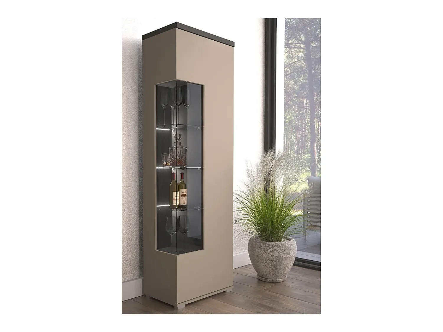 Sale Petits-Meubles Armário expositor de 1 porta Opio e Antracite Taupe