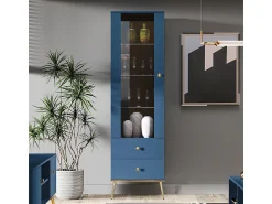 Vitrina|Petits-Meubles Armário expositor de 1 porta e 2 gavetas Thalia Blue Azul