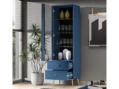 Vitrina|Petits-Meubles Armário expositor de 1 porta e 2 gavetas Thalia Blue Azul
