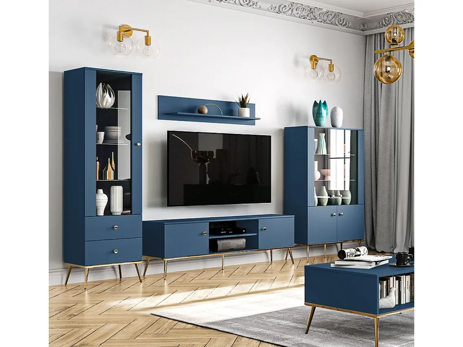 Vitrina|Petits-Meubles Armário expositor de 1 porta e 2 gavetas Thalia Blue Azul