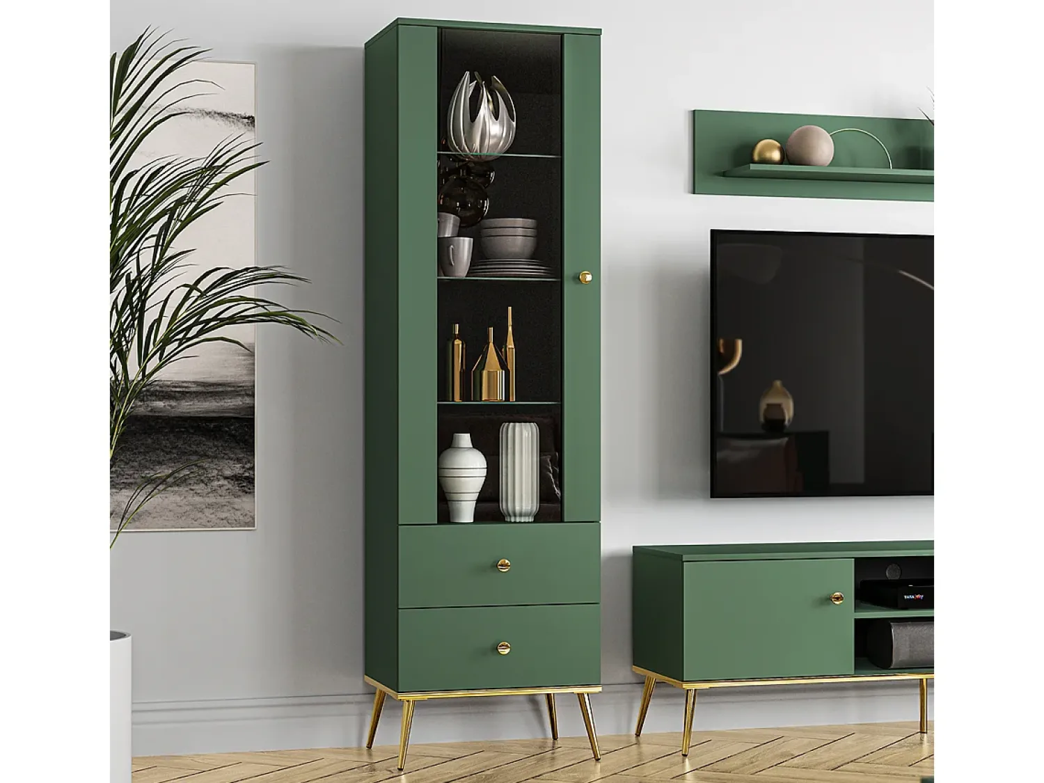 Sale Petits-Meubles Armário expositor de 1 porta e 2 gavetas Thalia Green Verde