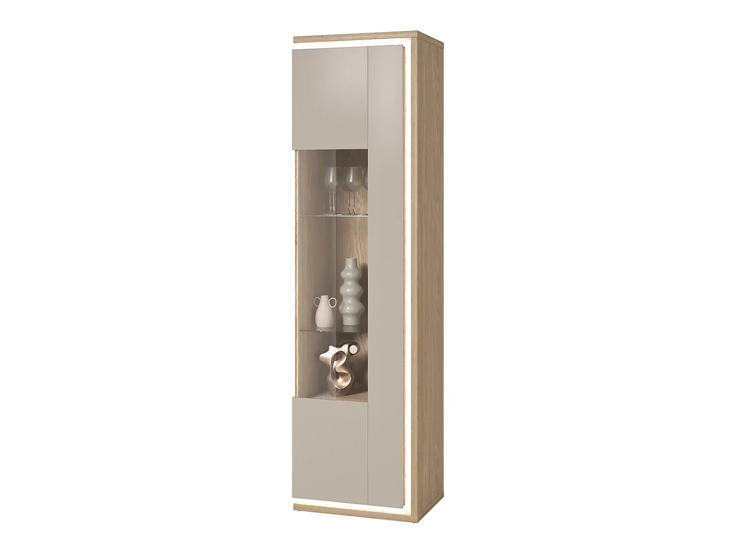 Petits-Meubles Armário expositor de 1 porta Iria Cashmere e Madeira, à esquerda^ Vitrina