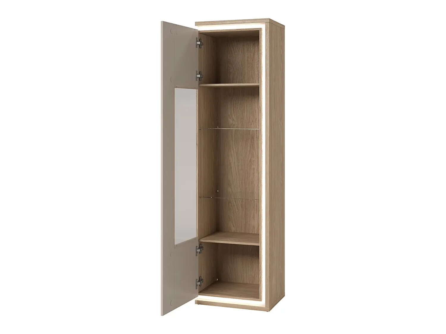 Petits-Meubles Armário expositor de 1 porta Iria Cashmere e Madeira, à esquerda^ Vitrina