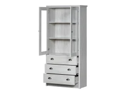 KOMHTOM Armário expositor moderno 80x34x171 cm - Exterior em madeira, portas de vidro, 3 gavetas e puxadores em latão^ Vitrina