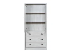 KOMHTOM Armário expositor moderno 80x34x171 cm - Exterior em madeira, portas de vidro, 3 gavetas e puxadores em latão^ Vitrina