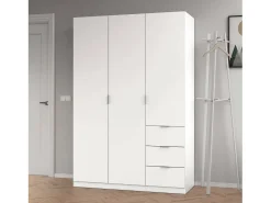 Móvel De Entrada*Dmora Armário Fullerton, Armário de Quarto com 3 Portas e 3 Gavetas, Armário com 3 Prateleiras e Barra Suspensa, 135x52h200 cm, Branco