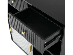 Móvel De Bar*Hauss Spole Armário giratório com tomadas, iluminação LED e painel perfurado - Preto