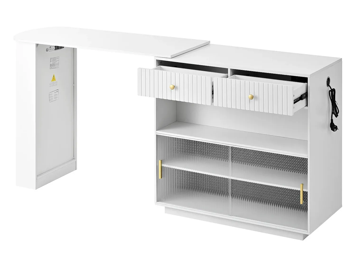 Móvel De Bar|Hauss Spole Armário giratório com tomadas, iluminação LED e painel perfurado - Branco