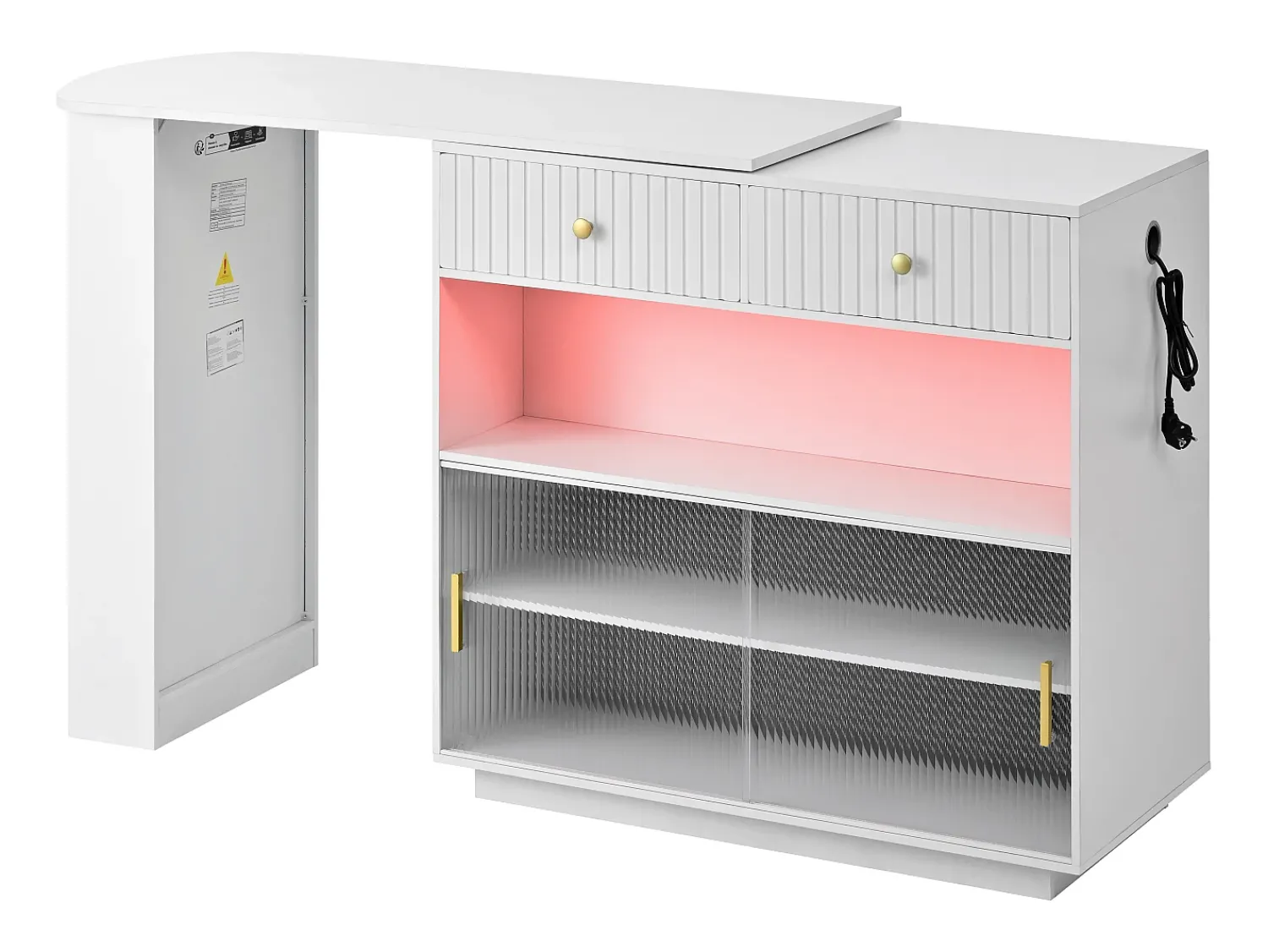 Móvel De Bar|Hauss Spole Armário giratório com tomadas, iluminação LED e painel perfurado - Branco