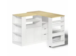 New Merax Armário giratório para bar - 115 x 50 x 92 cm - com prateleiras + 2 gavetas + mesa extensível - MDF - + natural Branco