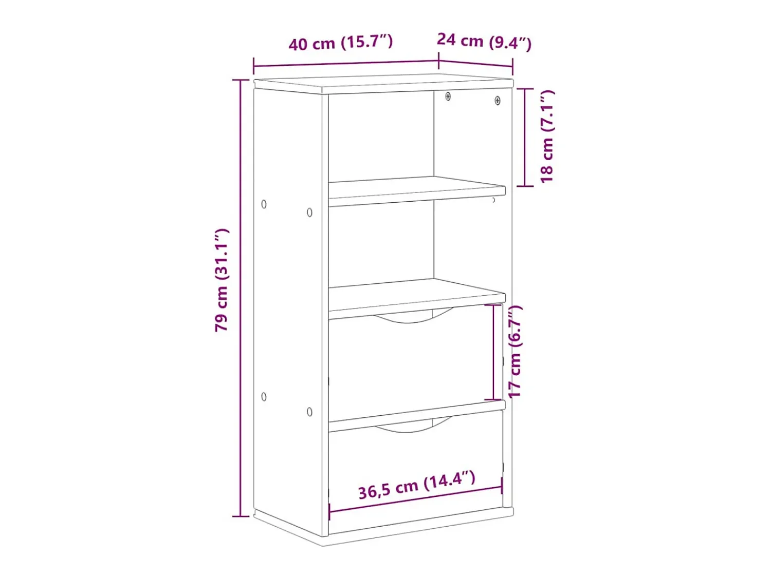 vidaxl Armário lateral com gavetas 40x24x79 cm pinho de madeira maciça^ Prateleira