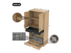 Móvel De Arrumação* Armário multifuncional para animais de estimação, 160 cm, com comedouro, cama, espaço de armazenamento e ganchos. Natural claro