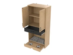 Móvel De Arrumação* Armário multifuncional para animais de estimação, 160 cm, com comedouro, cama, espaço de armazenamento e ganchos. Natural claro