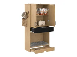 Móvel De Arrumação* Armário multifuncional para animais de estimação, 160 cm, com comedouro, cama, espaço de armazenamento e ganchos. Natural claro