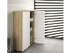 Dmora Armário multiuso Dlupp, Armário multiuso com 2 portas, Sapateira com 3 prateleiras, Sapateira moderna, 80x33h119 cm, Carvalho e Branco^ Móvel De Arrumação|Sapateira