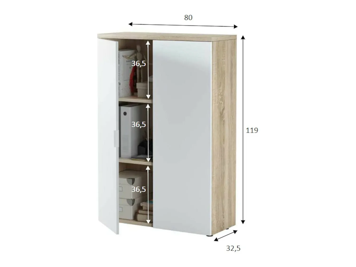 Dmora Armário multiuso Dlupp, Armário multiuso com 2 portas, Sapateira com 3 prateleiras, Sapateira moderna, 80x33h119 cm, Carvalho e Branco^ Móvel De Arrumação|Sapateira