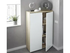 Dmora Armário multiuso Dlupp, Armário multiuso com 2 portas, Sapateira com 3 prateleiras, Sapateira moderna, 80x33h119 cm, Carvalho e Branco^ Móvel De Arrumação|Sapateira
