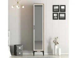 Dmora Armário multiusos Dabadi 1 porta, Móvel de parede para casa de banho ou cozinha, Armário alto multifuncional, Armário multiusos, 40x201h48 cm, Nogueira e Branco^ Móvel De Arrumação