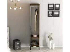 Dmora Armário multiusos Dabadi 1 porta, Móvel de parede para casa de banho ou cozinha, Armário alto multifuncional, Armário multiusos, 40x201h48 cm, Nogueira e Branco^ Móvel De Arrumação