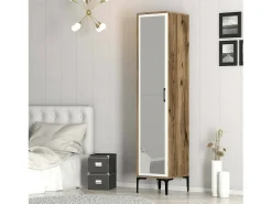 Dmora Armário multiusos Dabadi 1 porta, Móvel de parede para casa de banho ou cozinha, Armário alto multifuncional, Armário multiusos, 40x201h48 cm, Nogueira e Branco^ Móvel De Arrumação