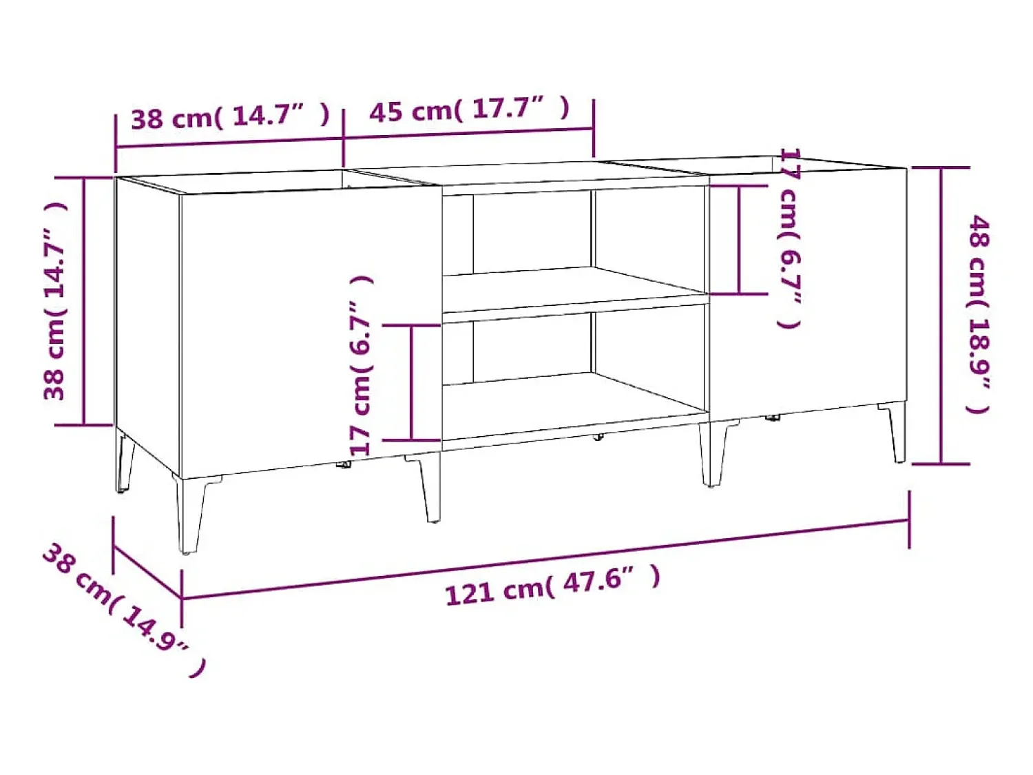 Móvel De Arrumação|vidaxl Armário p/ discos 121x38x48cm derivados madeira sonoma Cinzento