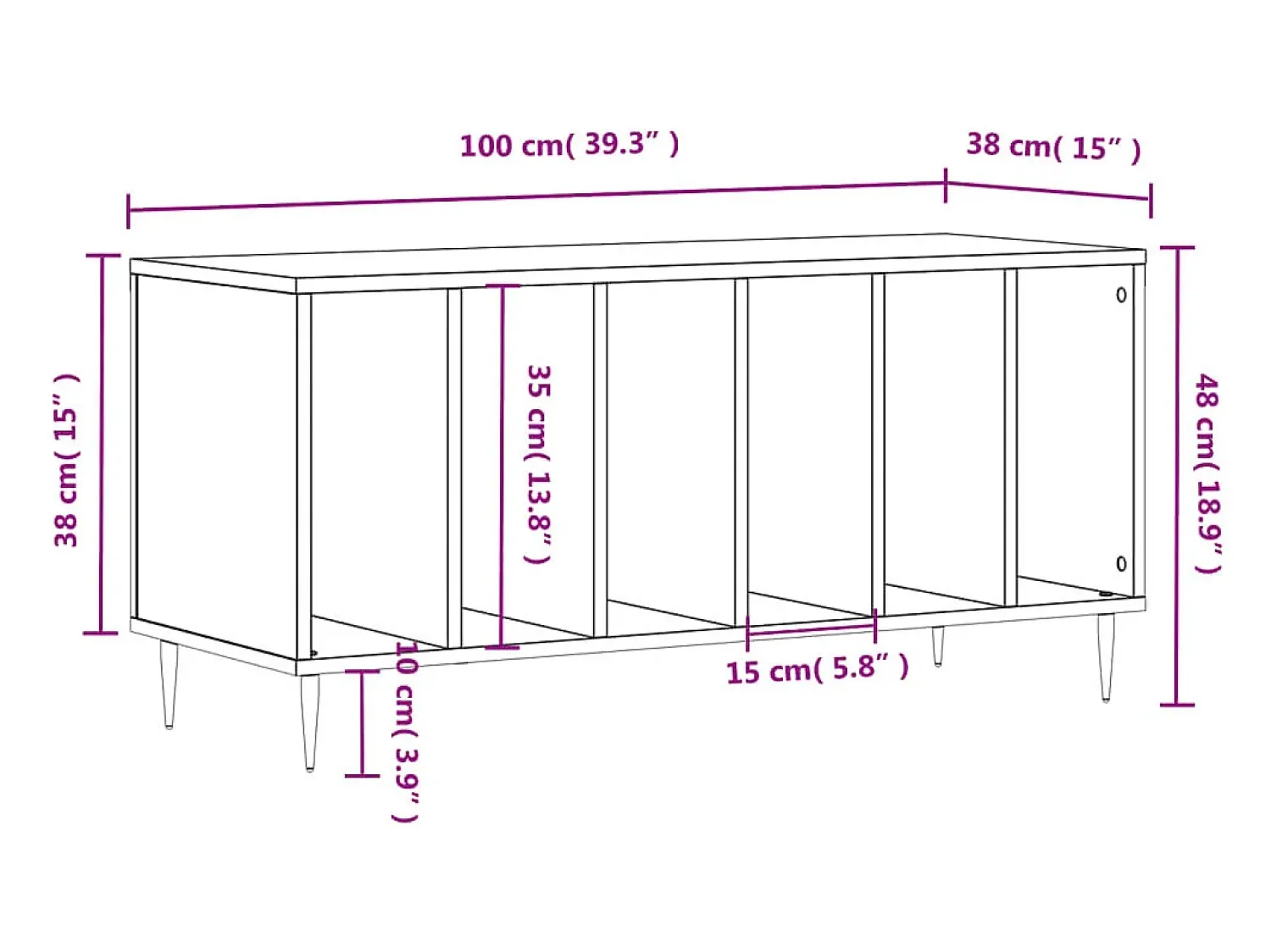 Móvel De Arrumação*vidaxl Armário p/ discos 100x38x48cm derivados madeira sonoma Cinzento