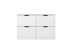 Vente-unique Armário para calçados com 4 compartimentos rebatíveis - Branco e natural - LOTULA^ Móvel De Arrumação|Sapateira