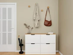 Vente-unique Armário para calçados com 4 compartimentos rebatíveis - Branco e natural - LOTULA^ Móvel De Arrumação|Sapateira