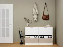 Vente-unique Armário para calçados com 4 compartimentos rebatíveis - Branco e natural - LOTULA^ Móvel De Arrumação|Sapateira