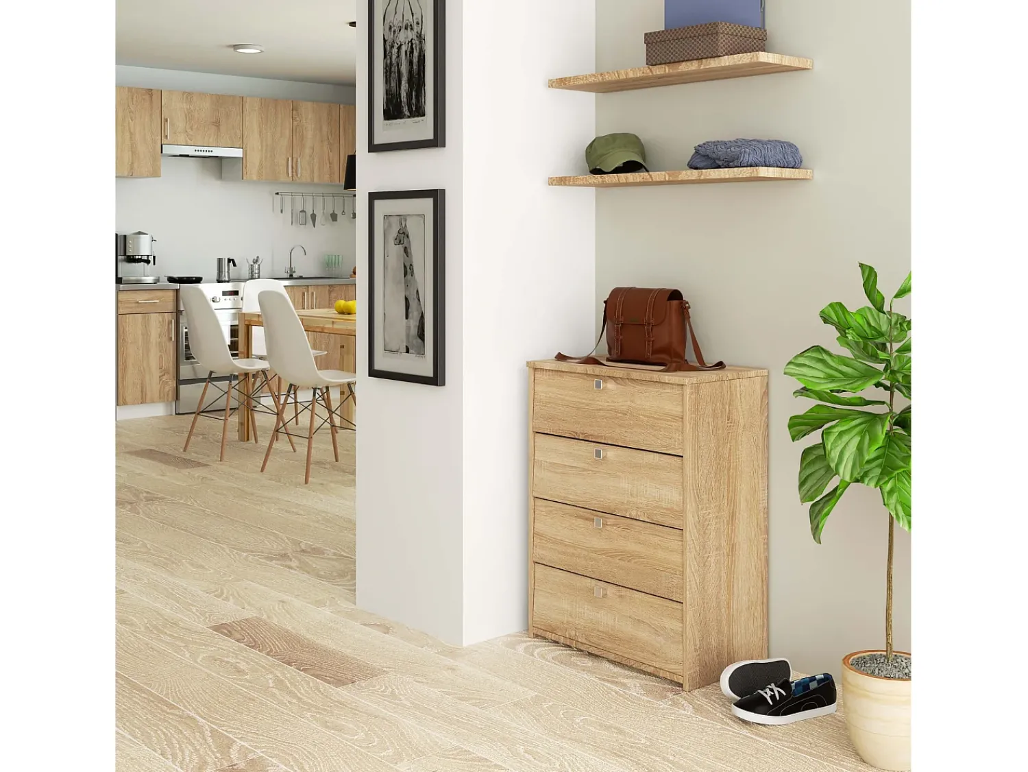Discount Akord Armário para Calçados com 4 Portas Rebatíveis 60cm - Carvalho Sonoma Natural claro