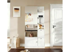 Discount Merax Armário para hall de entrada/corredor - 85 x 40 x 180 cm - com espelho + sapateira + 2 portas + 5 prateleiras - aglomerado - Branco