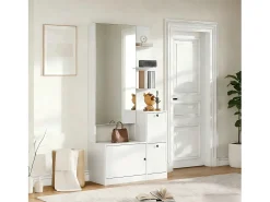 Discount Merax Armário para hall de entrada/corredor - 85 x 40 x 180 cm - com espelho + sapateira + 2 portas + 5 prateleiras - aglomerado - Branco