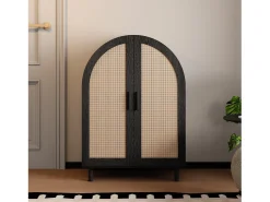 Hot ModernLuxe Armário para sapatos 70×40×100 cm - design curvado - 2 portas em vime - 3 prateleiras - natural + preto Preto / Natural claro
