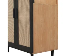 Hot ModernLuxe Armário para sapatos 70×40×100 cm - design curvado - 2 portas em vime - 3 prateleiras - natural + preto Preto / Natural claro