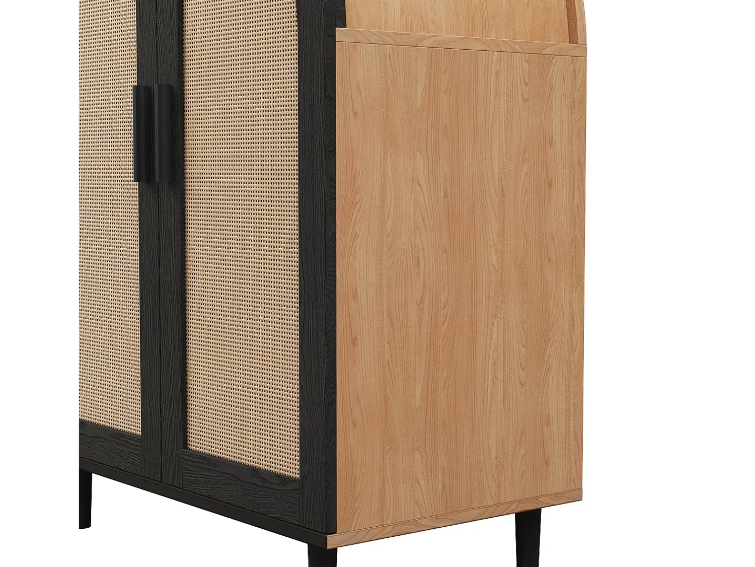 Hot ModernLuxe Armário para sapatos 70×40×100 cm - design curvado - 2 portas em vime - 3 prateleiras - natural + preto Preto / Natural claro
