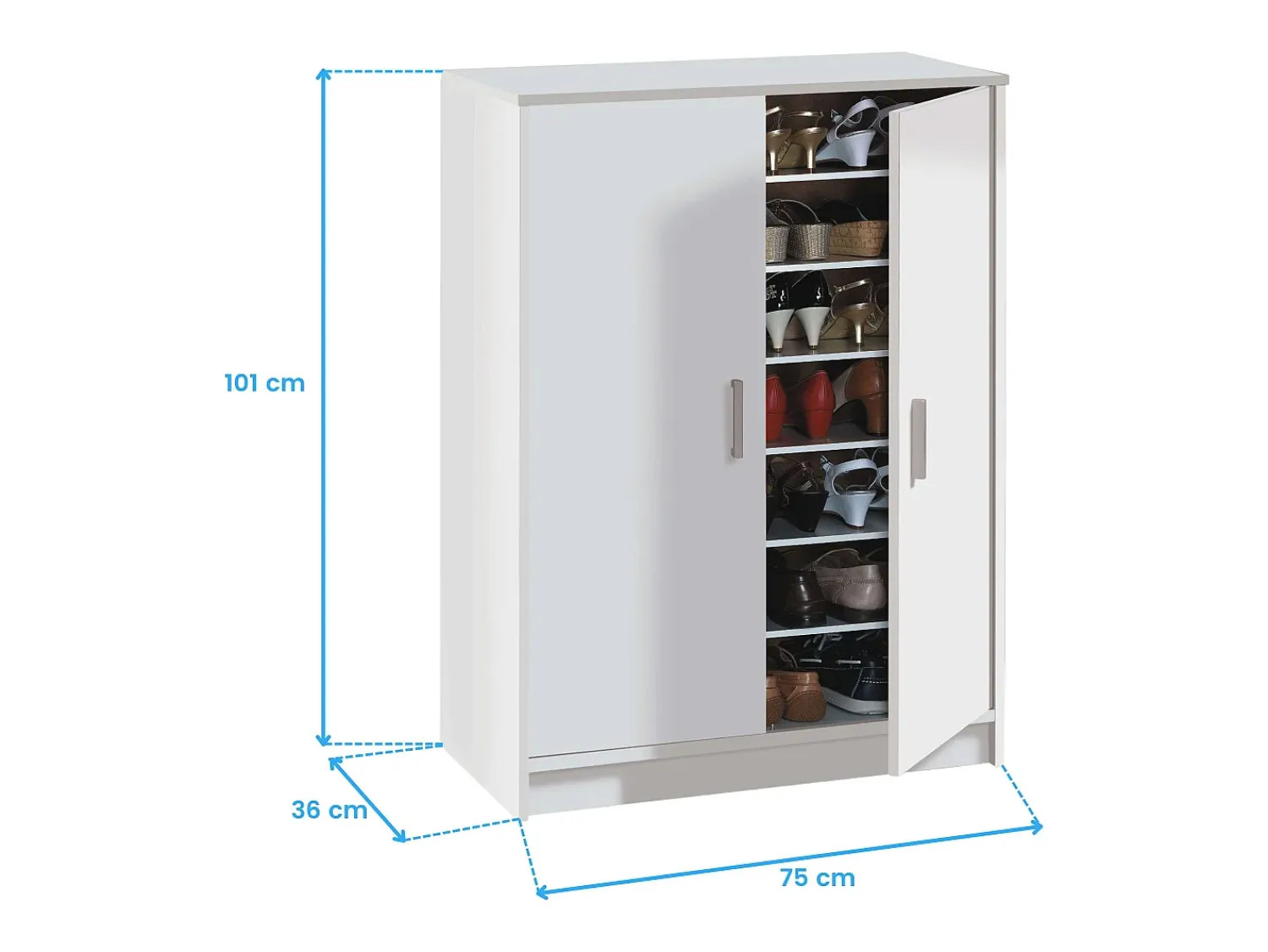Calicosy Armário para sapatos Basic de 2 portas e 6 prateleiras de armazenamento - - L101 cm^ Móvel De Arrumação|Sapateira