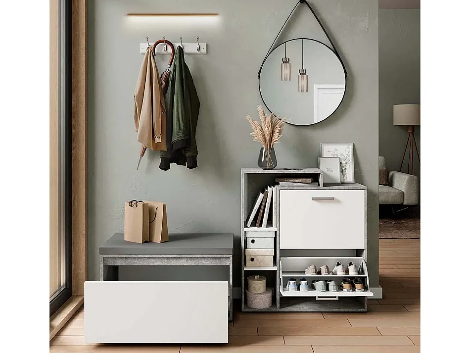 Móvel De Arrumação|Sapateira|Vicco Armário para sapatos betão 80x39x90 orlando Cinzento claro