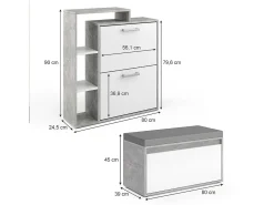 Móvel De Arrumação|Sapateira|Vicco Armário para sapatos betão 80x39x90 orlando Cinzento claro
