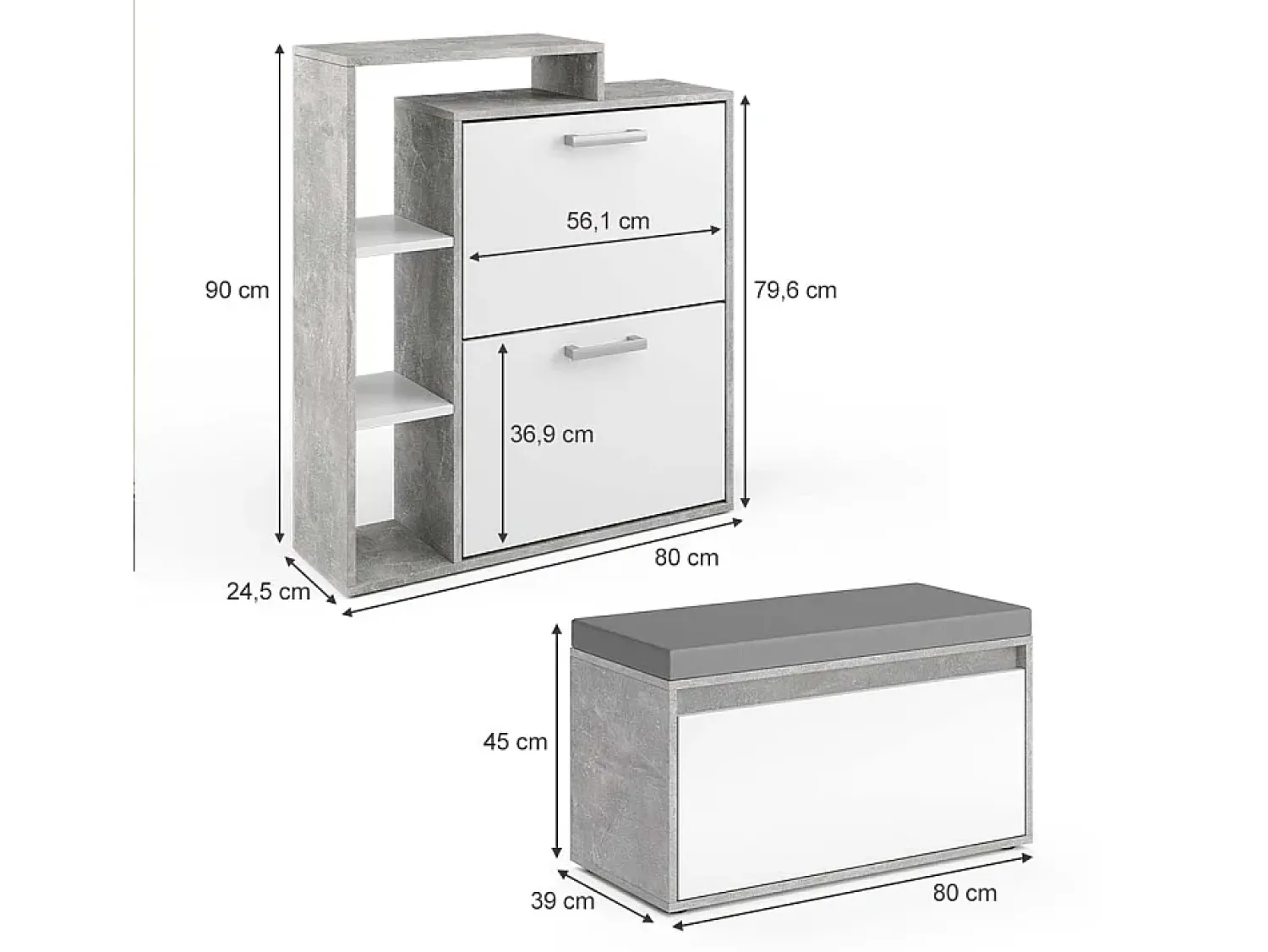 Móvel De Arrumação|Sapateira|Vicco Armário para sapatos betão 80x39x90 orlando Cinzento claro