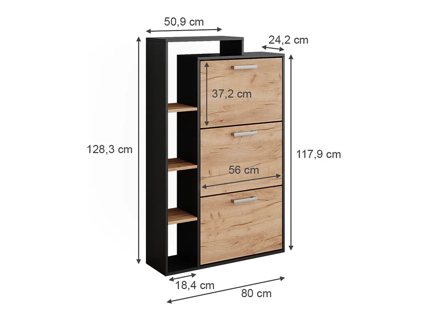 Vicco Armário para sapatos carvalho goldkraft/antracite 80x24.2x128.3 orlando Natural escuro