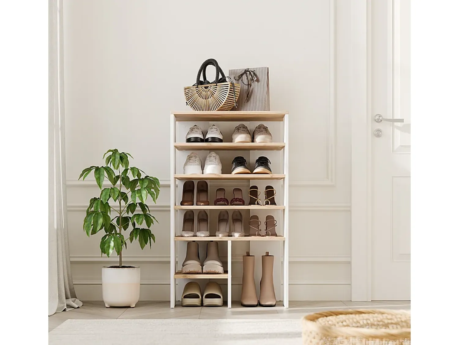 Móvel De Arrumação|Sapateira*Vicco Armário para sapatos carvalho branco/dourado 60x34.4x100 marlon Natural escuro