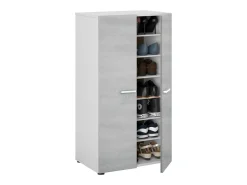 Hot duehome Armário para sapatos Cloe - 2 portas - 6 prateleiras - Efeito betão - e cimento - L55 x P36 x A103 cm Branco