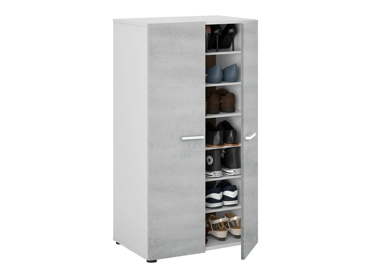 Hot duehome Armário para sapatos Cloe - 2 portas - 6 prateleiras - Efeito betão - e cimento - L55 x P36 x A103 cm Branco