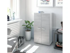 Hot duehome Armário para sapatos Cloe - 2 portas - 6 prateleiras - Efeito betão - e cimento - L55 x P36 x A103 cm Branco
