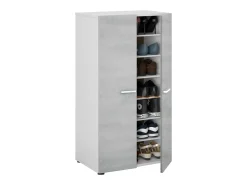Hot duehome Armário para sapatos Cloe - 2 portas - 6 prateleiras - Efeito betão - e cimento - L55 x P36 x A103 cm Branco