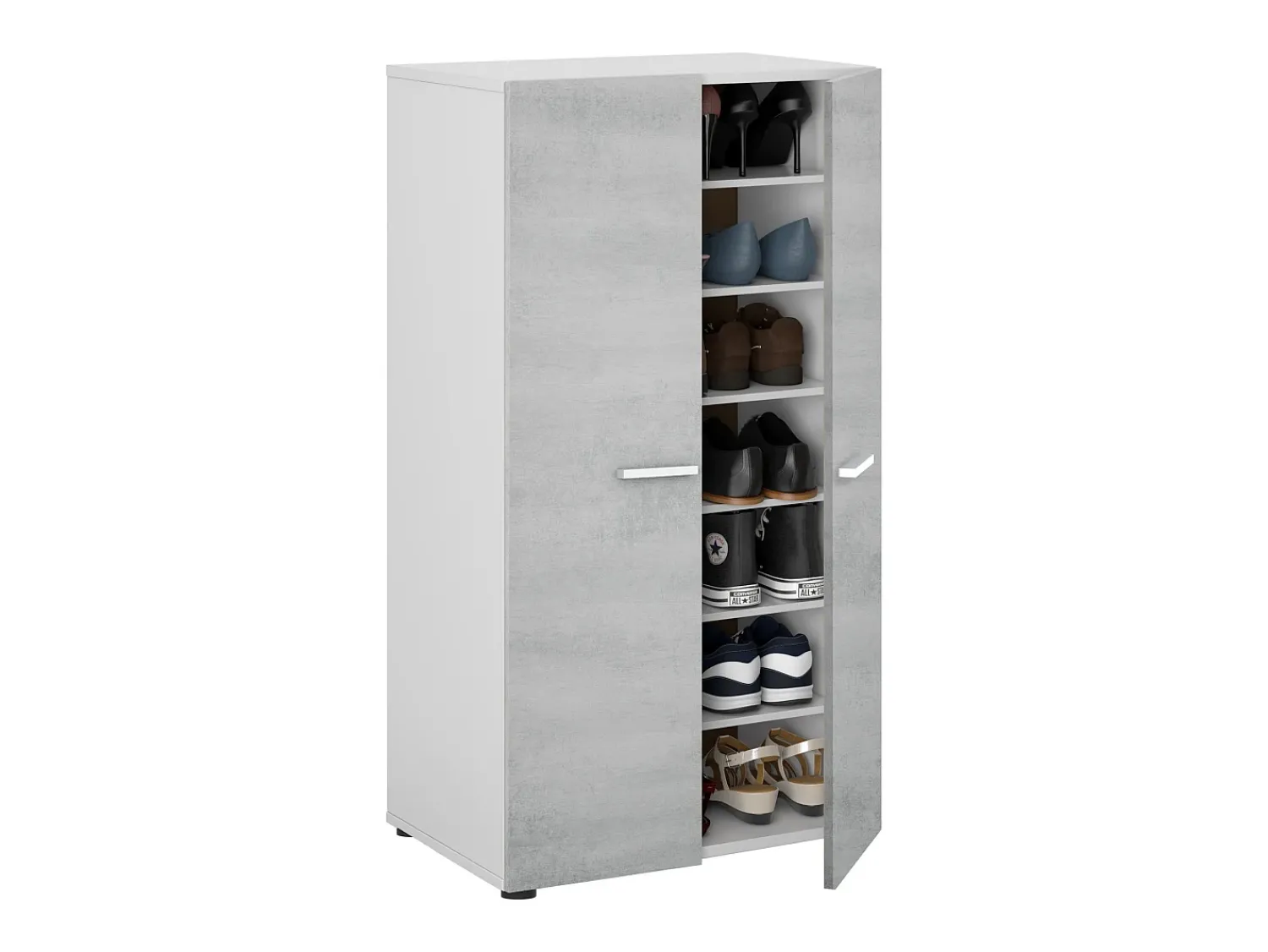 Hot duehome Armário para sapatos Cloe - 2 portas - 6 prateleiras - Efeito betão - e cimento - L55 x P36 x A103 cm Branco