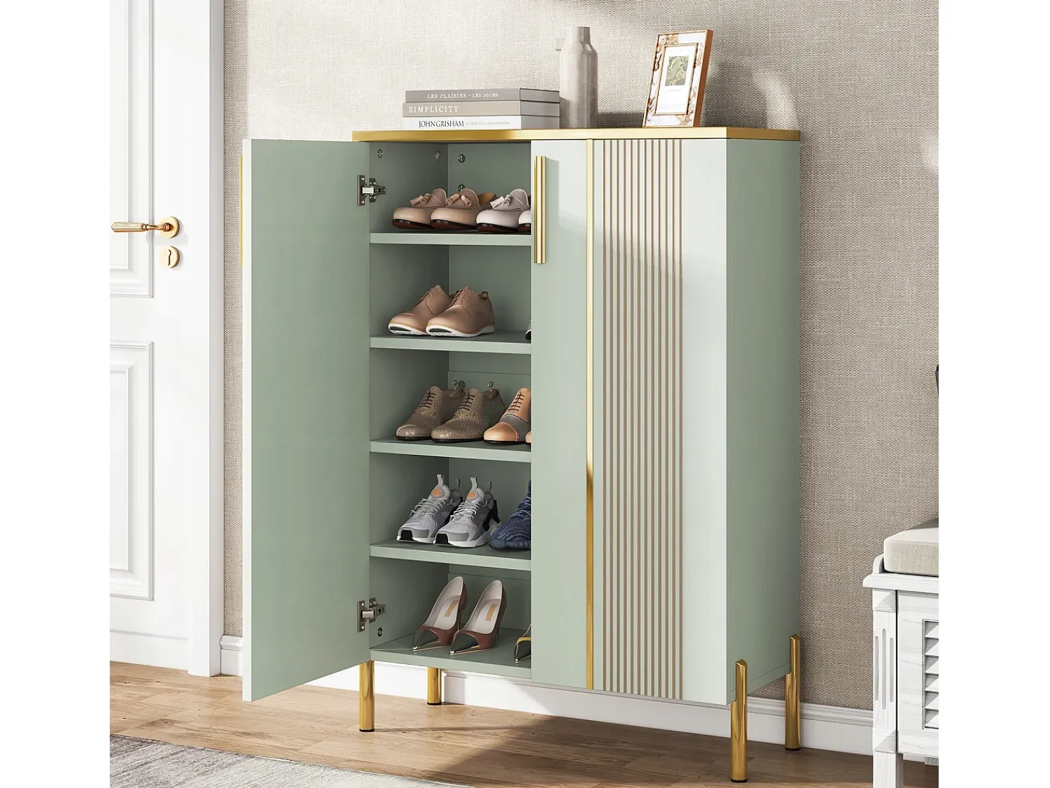 Tribesigns Armário para sapatos com 2 portas, 70 x 35 x 100 cm, com 6 níveis e prateleiras reguláveis, para 22 pares de sapatos^ Móvel De Arrumação|Sapateira